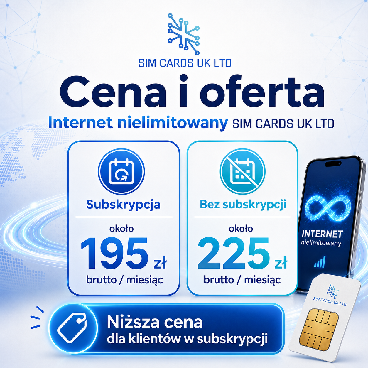 Cena i oferta - internet nielimitowany SIM CARDS UK LTD